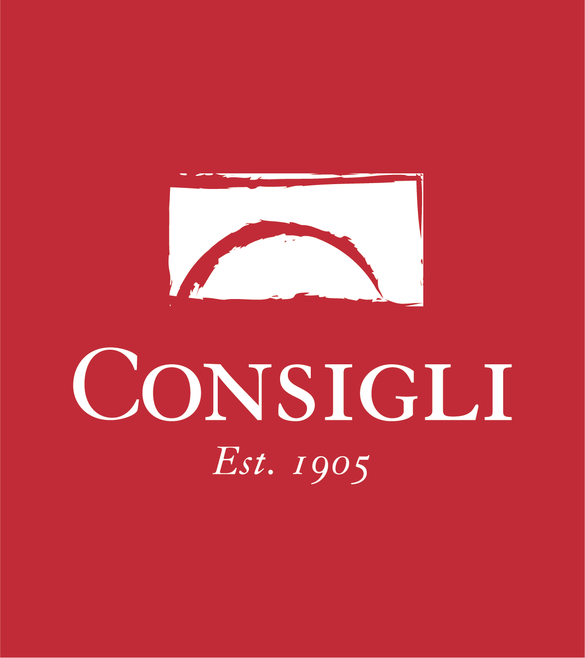 Consigli Construction logo on a red background